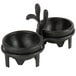 A black polyethylene stand holding two black molcajete bowls.