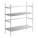 A chrome Regency wire keg rack with metal shelves and metal bars.