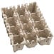 A white molded fiber tray with circular indentations for 12 wine bottles.