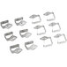 A silver metal Choice tablecloth clip with a leaf design.