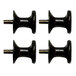 A white coated wire shelf support with four black plastic screws.