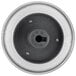 A close up of a circular Robot Coupe filter basket with a white circle.