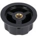 A black plastic circular knob with a gold center.