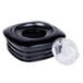A black plastic container with a clear lid and blade for a Waring commercial blender.