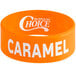 an orange and white label