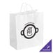 A white paper shopping bag with handles and a customizable logo.