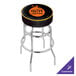 A black and orange Holland Bar Stool with a logo on the seat.