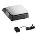 A black and silver AvaWeigh PCN10 portion scale with a power cord on a counter.