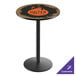 A black and orange Holland Bar Stool round bar table with a logo on it.