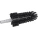 A black circular brush with white bristles.