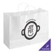 A white paper shopping bag with a customizable logo on it.