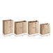 A group of natural Kraft paper shopping bags with handles in different sizes.