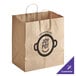 A brown paper shopping bag with handles and a logo that says "Joy Pot"