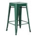 A green metal Lancaster Table & Seating backless counter height stool with legs.