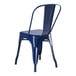 A blue Lancaster Table & Seating outdoor cafe chair with a backrest.