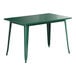 A Lancaster Table & Seating emerald green table with metal legs.