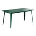 A green rectangular Lancaster Table & Seating outdoor table with metal legs.