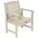 A white Sequoia outdoor arm chair with faux wood accents.