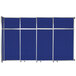 A blue rectangular Versare room divider with silver lines and white border.
