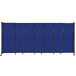 A blue rectangular Versare room divider with black frame.