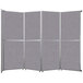 A Versare Cloud Gray room divider with silver metal frame.