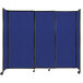 A Versare Royal Blue StraightWall sliding room divider with black trim and four wheels.