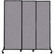 A Versare Cloud Gray Quick-Wall sliding room divider with three panels on wheels.