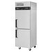 A stainless steel Turbo Air M3 Series reach-in refrigerator with black handles.