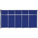 A blue rectangular Versare room divider with silver trim.