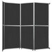 A black room divider with silver trim.