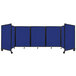 A Versare Royal Blue Foldable Room Divider with four blue panels and black trim.