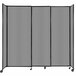 A light gray Versare Poly StraightWall sliding room divider with wheels.