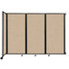 A Versare wall-mounted room divider with tan fabric panels.