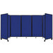 A group of Versare royal blue room dividers with black trim on wheels.