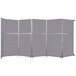 A grey Versare room divider with rectangular panels and silver trim.