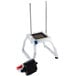 A Vollrath red and metal tabletop mount for dicing fruit and vegetables.