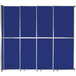 A blue rectangular Versare operable wall divider with silver lines.