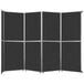 A black room divider with silver trim.