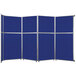 A royal blue Versare operable wall folding room divider with silver trim.