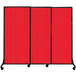 A red Versare Quick-Wall portable room divider with a black frame.