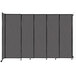 A Versare charcoal gray wall-mounted sliding room divider.