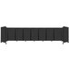 A black Versare foldable room divider with wheels.