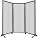 A clear Versare room divider on wheels.