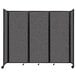 A Versare charcoal gray room divider screen with wheels.