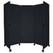 A black rectangular Versare MP10 portable partition with wheels.