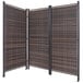 A brown wicker Versare outdoor partition with metal poles.