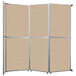 A Versare beige fabric room divider with four panels.