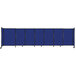 A royal blue Versare StraightWall sliding room divider with black trim and wheels.