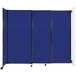 A Versare Royal Blue StraightWall wall-mounted sliding room divider with black frame.