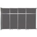 A Versare charcoal grey sliding room divider with a silver frame.